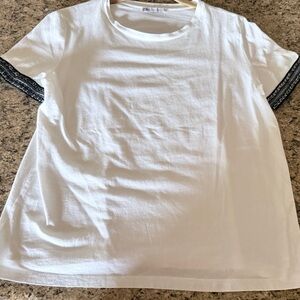 Zara White Tee with Black Sleeve Accents
